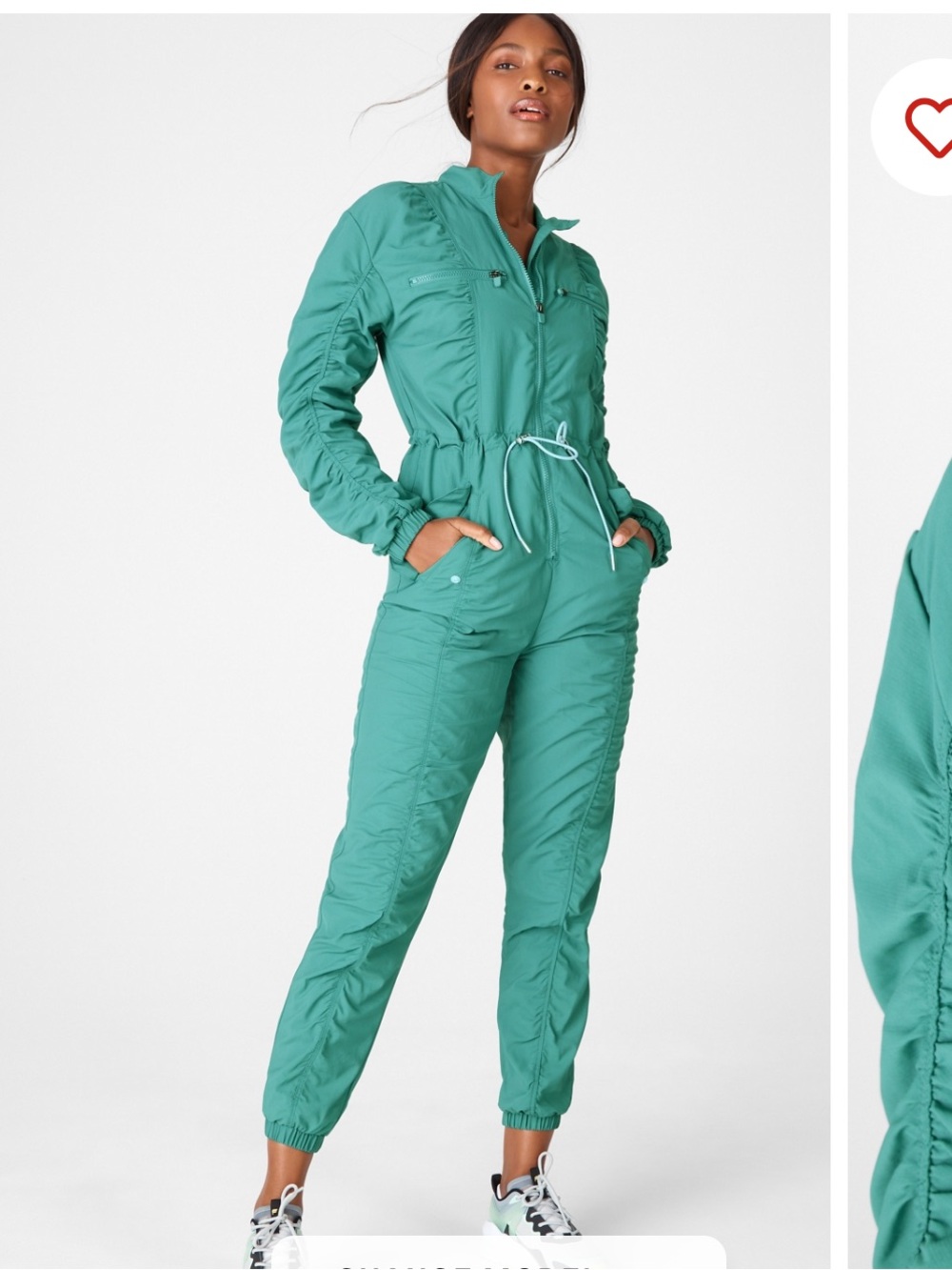 Fabletics Teal Drawstring Utility Jumpsuit